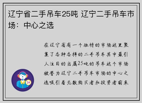 辽宁省二手吊车25吨 辽宁二手吊车市场：中心之选